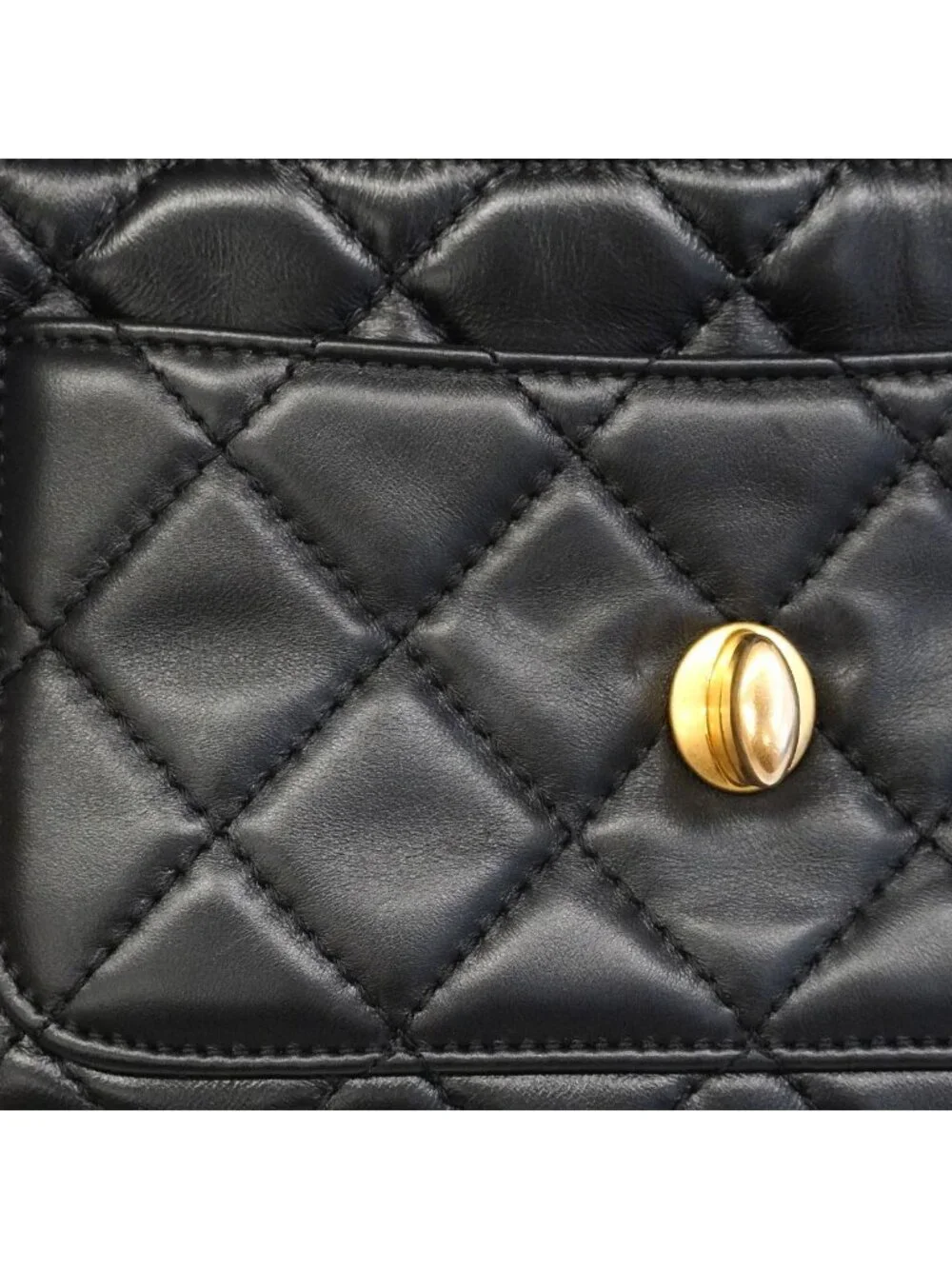 Chanel Shoulder Bag Quilted Lambskin Black Gold